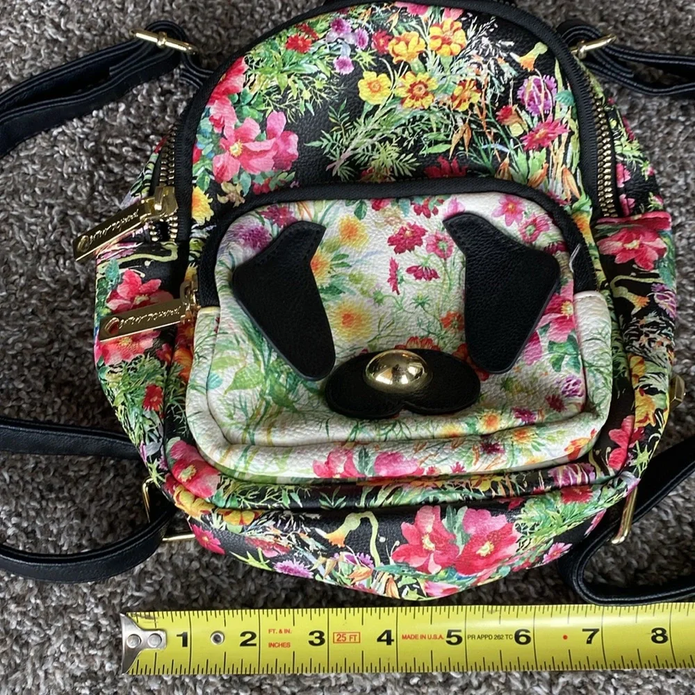 Betsey Johnson Mini Backpack Bag Floral Puppy Dog Two Pouches